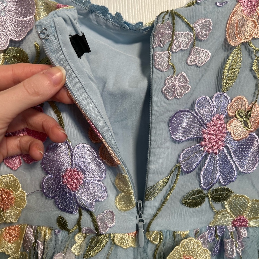 NWOT Lulu's Classic Romance 3D Floral Applique Tie-Strap Mini Dress - Picture 6 of 11